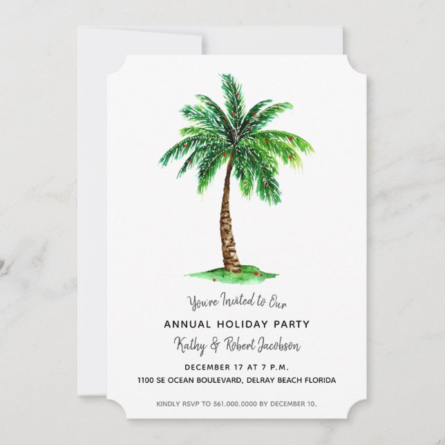 Invitation Noël Tropical Fête Palm Tree (Devant)
