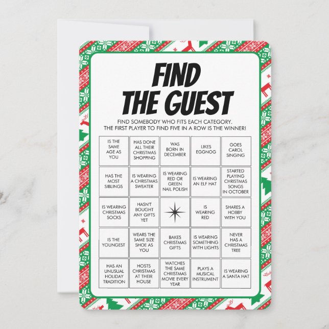 Invitation Noël Trouvez le jeu de Bingo invité (Devant)