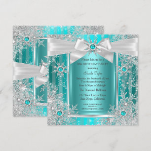 Invitation Noël Turquoise Pays de Merveilles Flocon de Neige 