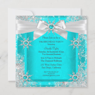 Invitation Noël Turquoise Paysage Hivernal Flocon de Neige Ar