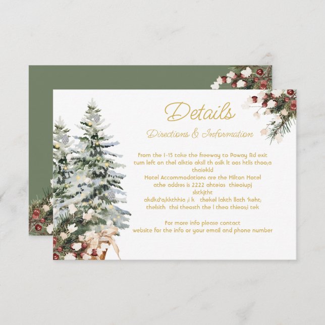 Invitation Noël Vacances d'hiver Détails du mariage Info Card (Devant / Derrière)