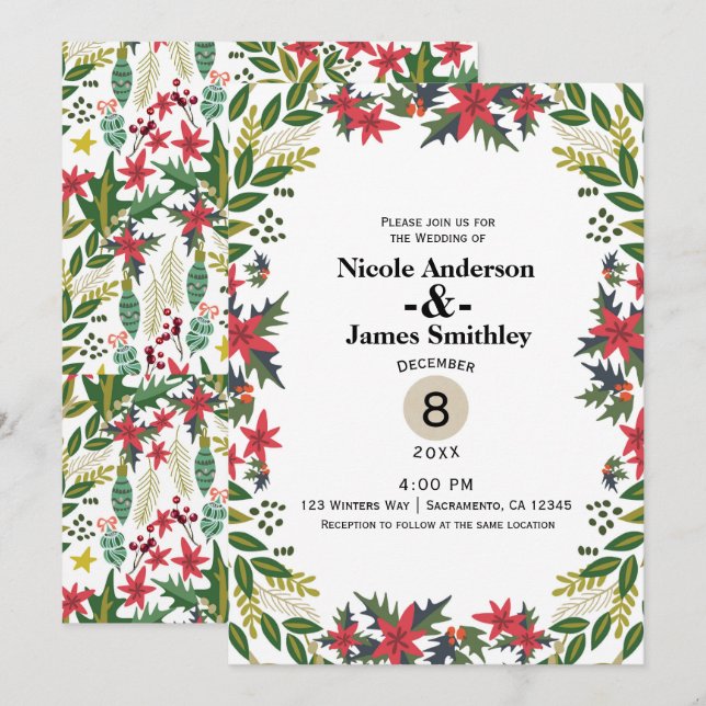 Invitation Noël Vacances Hiver Mariage Floral Rustique (Devant / Derrière)
