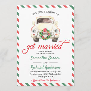 Invitation Noël Vacances hiver Rouge Vert Voyage Mariage