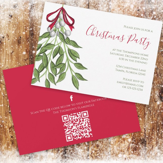 Invitation Noël Vacances Mistletoe Verdure Code QR (Créateur téléchargé)