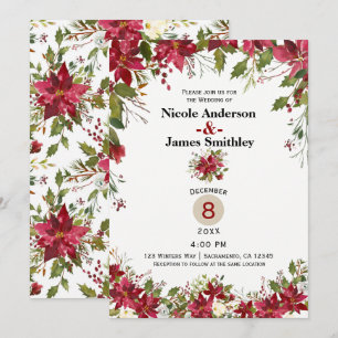 Invitation Noël Vacances Poinsettia Houx Baie Mariage