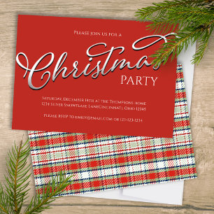 Invitation Noël Vacances Simple Red Winter Festive Plaid