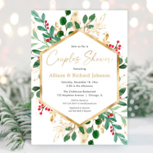 Invitation Noël verdure or couples nuptiale douche