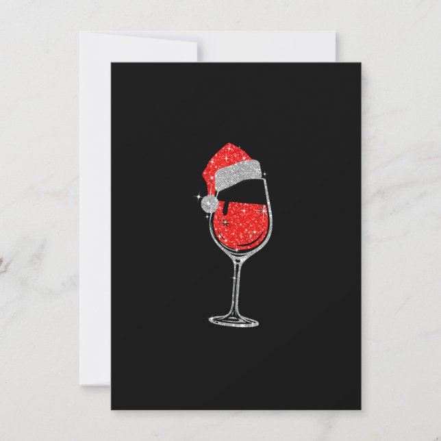 Invitation Noël Verre Rouge Vin Santa Chapeau Pour Femmes Hom (Devant)