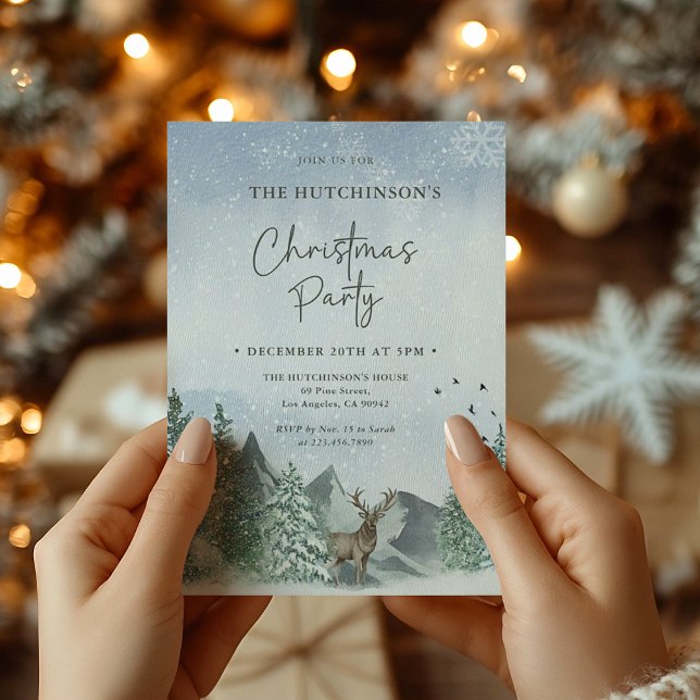 Invitation Noël Vert Aquarelle Pine Forêt Vacances (Créateur téléchargé)