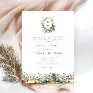 Invitation Noël Vert Elégant Mariage Aquarelle