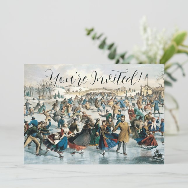 Invitation Noël victorien Central Park Currier & Ives (Debout devant)