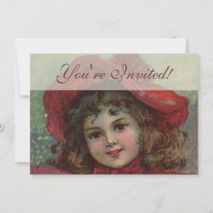Invitation Noël Victorien Enfant Rouge Casquette Portrait Fil