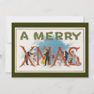Invitation Noël victorien vintage, une fête de Noël joyeuse