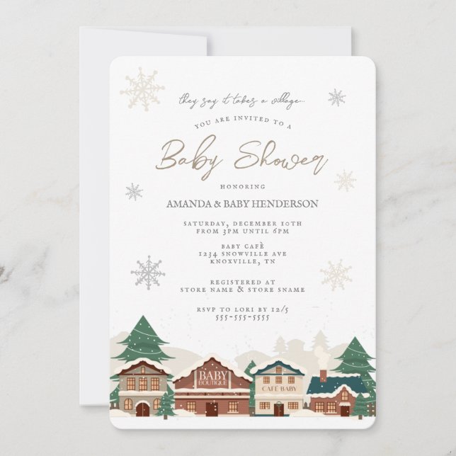 Invitation Noël Village Bébé Shower d'Hiver (Devant)