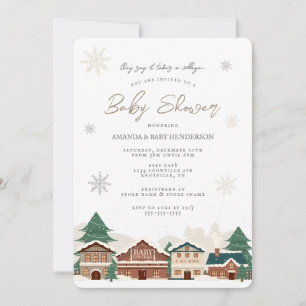 Invitation Noël Village Bébé Shower d'Hiver