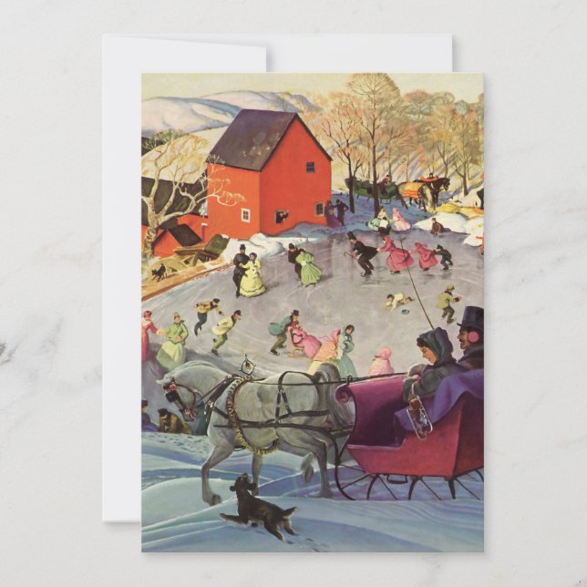 Invitation Noël vintage, amour et romance en traîneau (Devant)