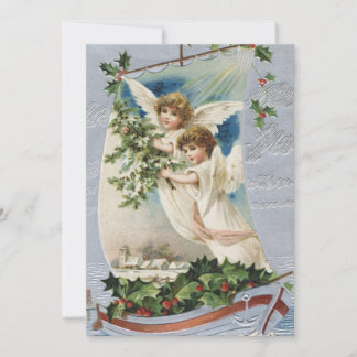 Invitation Noël vintage, Anges victoriens en voilier