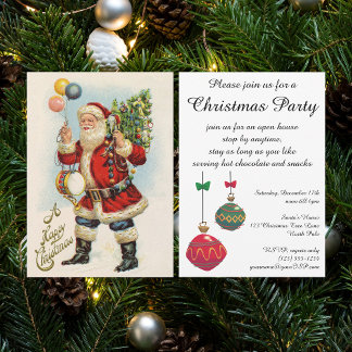 Invitation Noël vintage, ballons de Père Noël victorien