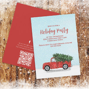 Invitation Noël Vintage Camion rouge Russe hiver Code QR