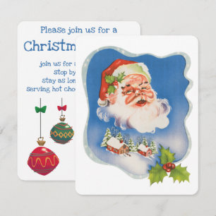 Invitation Noël vintage, fête rétro du Père Noël jovial