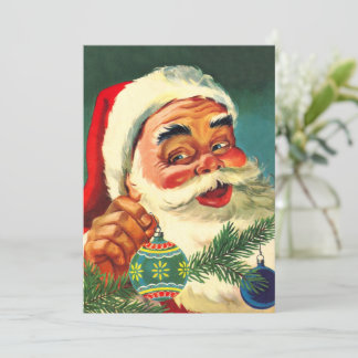 Invitation Noël vintage, joyeux Père Noël rétro des années 50
