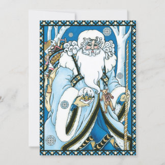 Invitation Noël Vintage, Père Noël Bleu avec Snowglobe