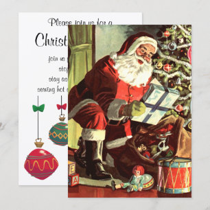 Invitation Noël vintage, Père Noël rétro avec des cadeaux