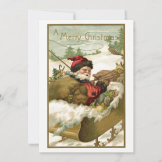 Invitation Noël vintage, Père Noël victorien à Sleigh