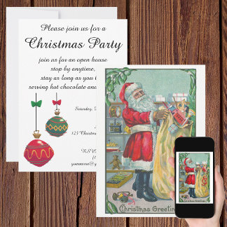 Invitation Noël vintage, Père Noël victorien avec jouets