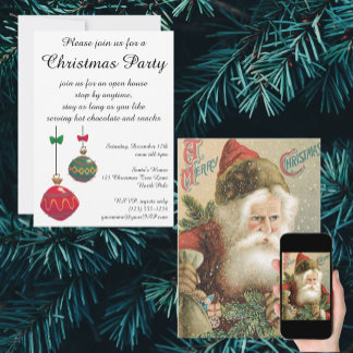 Invitation Noël vintage, Père Noël victorien avec Pine