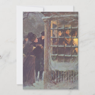 Invitation Noël vintage, personnes victoriennes à une fête