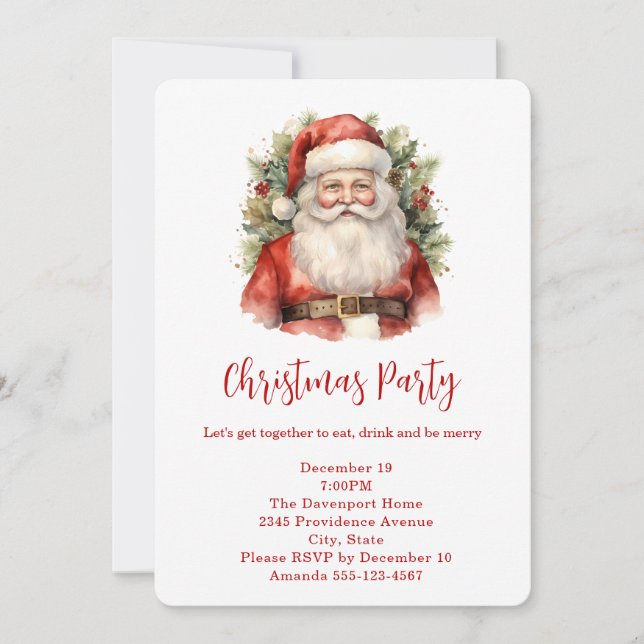Invitation Noël vintage Saint Nicolas souriant Noël (Devant)