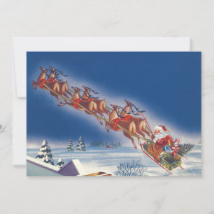 Invitation Noël vintage, traîneau et rennes du Père Noël