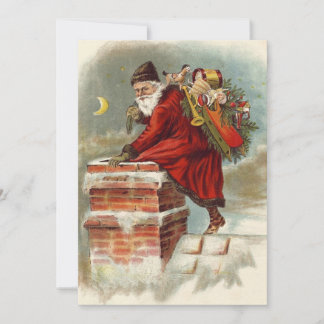 Invitation Noël vintage victorien Saint Nicolas sur le toit