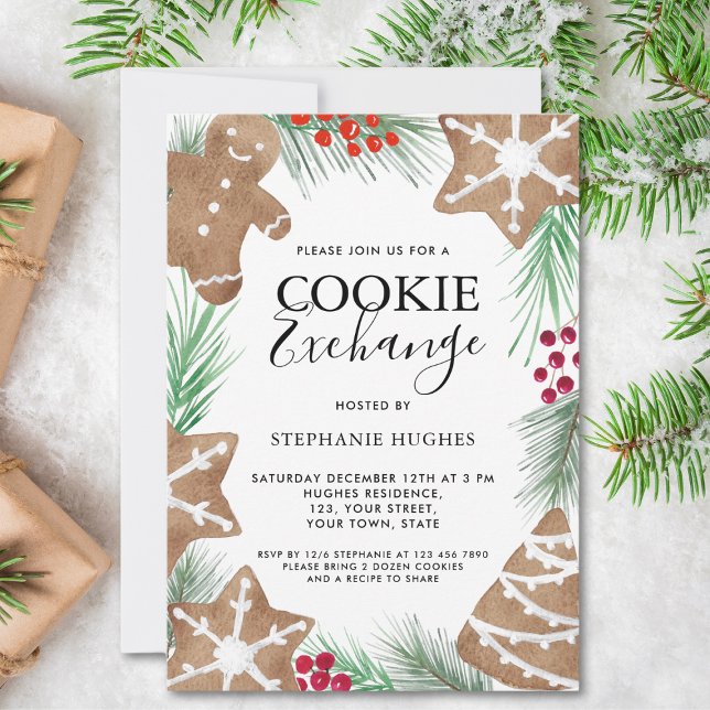 Invitation Noël Watercolor Holiday Cookies Exchange Party (Créateur téléchargé)