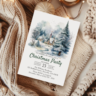 Invitation Noël Watercolor Vintage Snowly Party