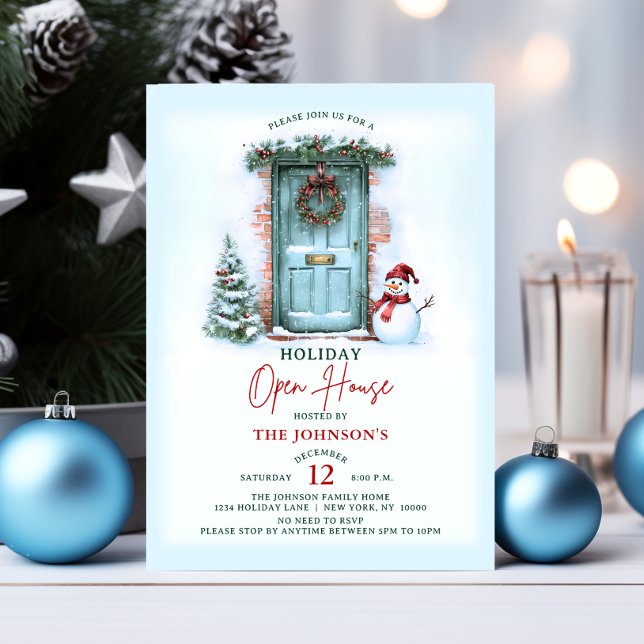 Invitation Noël Werath Holiday Open House Party Snowman (Christmas Wreath Holiday Open House Party Snowman Invitation)