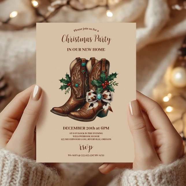 Invitation Noël Western avec nœud et bottes  (Créateur téléchargé)