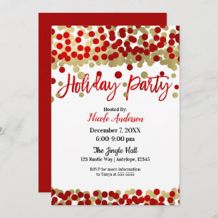 Invitation Noëls Dots Rouge & Or Fête de Noël