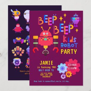 Invitation NOEON ROBOT 2e fête d'anniversaire garçon fille dr