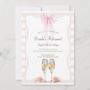Invitation Nœud à rayures roses Perles Fête de retraite