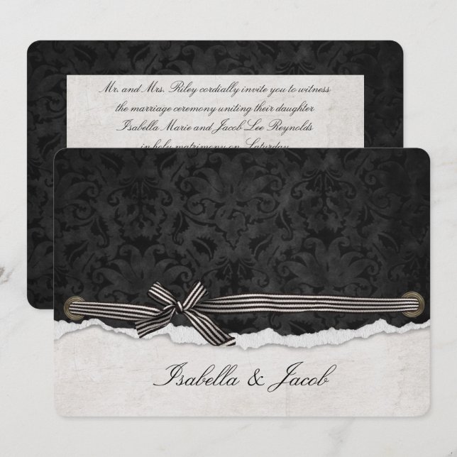 Invitation noeud attaché sur damon noir (Devant / Derrière)