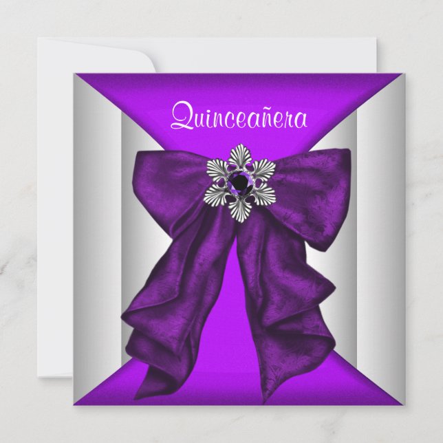 Invitation Nœud Blanc Violet Purple Quinceanera (Devant)