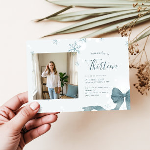 Invitation Nœud Bleu Coquette Filles Photo Anniversaire 13 an