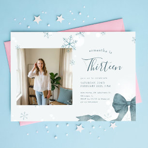 Invitation Nœud Bleu Coquette Filles Photo Anniversaire 13 an