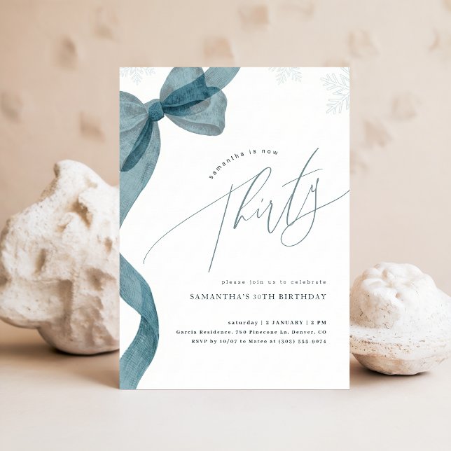 Invitation Nœud Bleu Coquette Flocon de Neige 30e Anniversair (Créateur téléchargé)