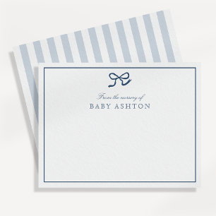 Invitation Nœud bleu et rayures de la nurserie de, Merci