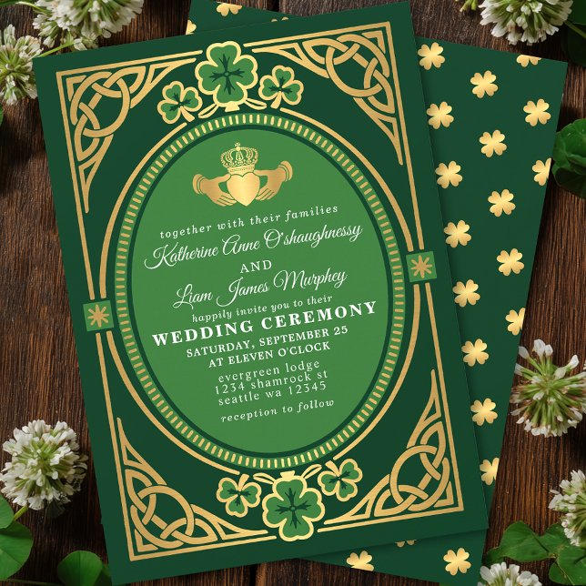 Invitation Nœud celtique Claddagh Trèfle Mariage Vert  (Créateur téléchargé)