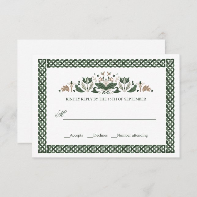 Invitation noeud celtique | Floral moderne Mariage irlandais (Devant / Derrière)