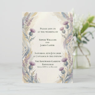 Invitation Nœud Celtique Or Chardon Lavande Romantique Écossa